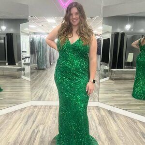 Primavera Couture Emerald Green Sequin Prom Dress